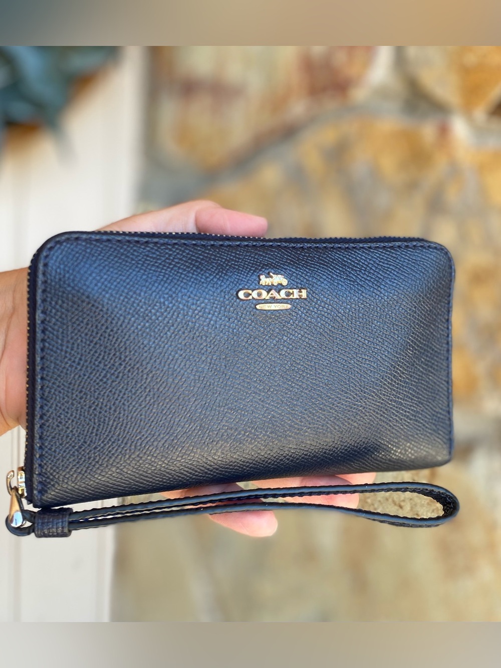 Coach Navy Leather Zip Wristlet